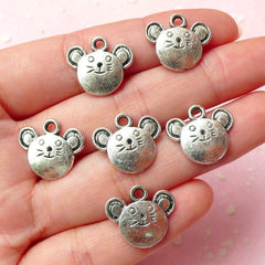 Mouse Charms (6pcs) (16mm x 15mm / Tibetan Silver) Animal Charm Pendant Bracelet Earrings Zipper Pulls Bookmarks Keychains CHM339