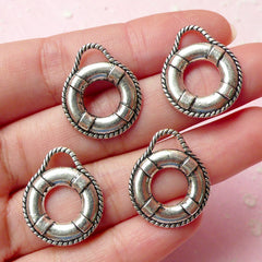 Life Bouy Charms Lifebouy Charm (4pcs) (18mm x 21mm / Tibetan Silver / 2 Sided) Pendant Bracelet Earrings Zipper Pulls Keychains CHM340