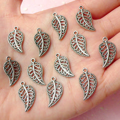 Leaf Charms (12pcs) (18mm x 10mm / Tibetan Silver / 2 Sided) Findings Pendant Bracelet Earrings Zipper Pulls Bookmarks Key Chains CHM343