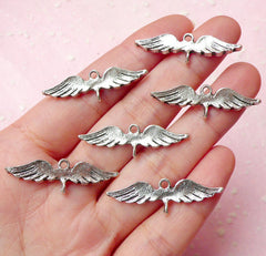 CLEARANCE Angel Wings Charms Connector (6pcs) (34mm x 9mm / Tibetan Silver) Metal Findings Pendant Bracelet Earrings Zipper Pulls Keychain CHM349