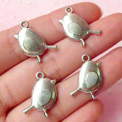 Bird Charms (4pcs) (18mm x 20mm / Tibetan Silver / 2 Sided) Metal Findings Pendant Bracelet Earrings Bookmark Zipper Pulls Keychain CHM350