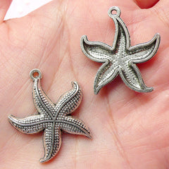 Sea Star Charms Starfish Charms (3pcs) (23mm x 26mm / Tibetan Silver) Seastar Charms Pendant Bracelet Earrings Zipper Pulls Keychains CHM351