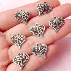 Heart Charms (7pcs) (14mm x 14mm / Tibetan Silver / 2 Sided) Metal Findings Pendant Bracelet Earrings Bookmark Zipper Pulls Keychains CHM353