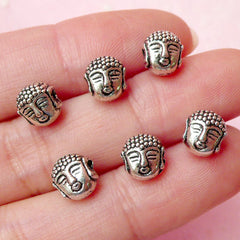 CLEARANCE Buddha Head Beads (6pcs) (7mm x 8mm / Tibetan Silver / 2 Sided) Religious Findings Pendant Bracelet Earrings Zipper Pulls Keychain CHM360
