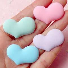 Heart Cabochon (Pastel Green, Pink, Blue and Purple / 4pcs / 32mm x 20mm) Kawaii Cabochon Colorful Phone Deco Scrapbooking Decoden CAB273
