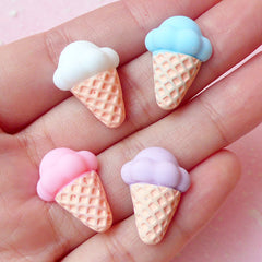 Kawaii Ice Cream Cabochon (4pcs / 15mm x 21mm / Pastel Color / Flat Back) Decora Fairy Kei Cabochon Sweets Decoration Embellishment FCAB128