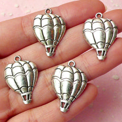 Hot Air Balloon Charms (4pcs) (17mm x 25mm / Tibetan Silver) Findings Pendant Bracelet Earrings Zipper Pulls Bookmarks Key Chains CHM344