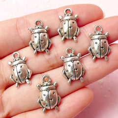 Lady Bug Charm Beetle Charms (6pcs) (11mm x 17mm / Tibetan Silver) Metal Findings Pendant Bracelet Earrings Zipper Pulls Keychain CHM345