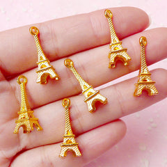 CLEARANCE 3D Tower Charms (6pcs) (23mm x 8mm / Gold) Kawaii Paris Charm Metal Finding Pendant Bracelet Earrings Zipper Pulls Bookmark Keychains CHM348