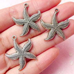 Sea Star Charms Starfish Charms (3pcs) (23mm x 26mm / Tibetan Silver) Seastar Charms Pendant Bracelet Earrings Zipper Pulls Keychains CHM351