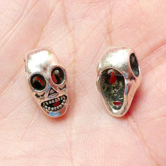 Skull / Alien Beads (5pcs) (9mm x 15mm / Tibetan Silver) Halloween Metal Findings Pendant Bracelet Earrings Zipper Pulls Keychain CHM359