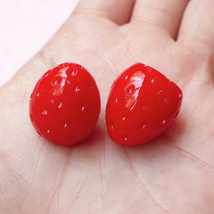 3D Strawberry Cabochons (2pcs / 16mm x 18mm) Kawaii Resin Cabochon Decoden Phone Case Sweets Deco Faux Food Fake Fruit Embellishment FCAB131