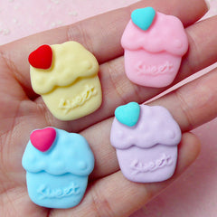 Decoden Cupcake Cabochon (4pcs / 20mm x 23mm / Pastel Color) Decora Fairy Kei Phone Case Miniature Sweets Embellishment Kawaii Deco FCAB138