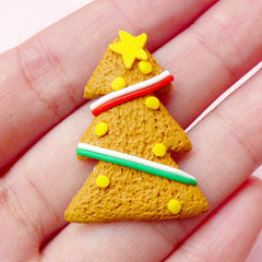 CLEARANCE Polymer Clay Food Cabochon / Fimo Christmas Tree Cookie Cabochon (23mm x 32mm) Fake Sweets Embellishment Kawaii Supply Decoden Piece FCAB150