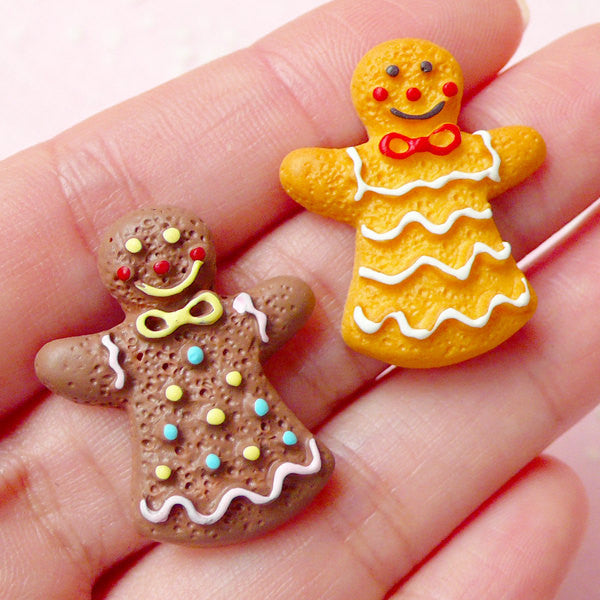 Kawaii Cabochons / Gingerbread Man Cookie Cabochon / Miniature Sugar Cookie (2pcs / 23mm x 27mm) Christmas Decoden Case Scrapbook FCAB161