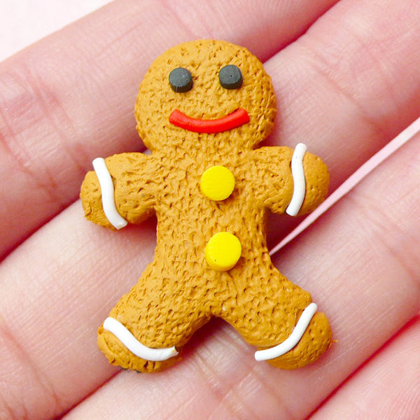 CLEARANCE Polymer Clay Gingerbread Man Cabochon (1 piece / 23mm x 30mm) Christmas Sugar Cookie Kawaii Fimo Sweets Deco Fake Food Jewellery FCAB149