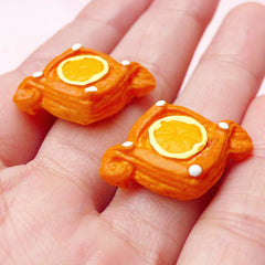 Puff Pastry Tart with Orange Curd Cabochon / Doll Food Cabochon (2pcs / 26mm x 18mm) Kawaii Bakery Decoden Dollhouse Miniature Bread FCAB157