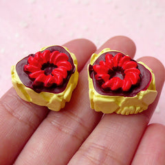 Decoden Cabochon / Kawaii Heart Cake Cabochons (2pcs / 22mm x 20mm) Dollhouse Sweets Deco Miniature Dessert Jewelry Cute Doll Food FCAB163