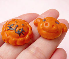 Dollhouse Bakery Bread Cabochon / Animal Bun Cabochon (2pcs / 20mm & 25mm / Pig and Lion) Miniature Food Doll Breakfast Kawaii Craft FCAB166