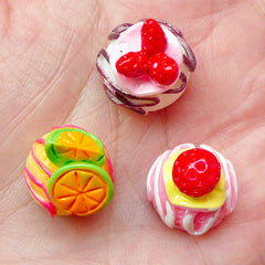 Ice Cream Scoop Resin Cabochons with Fruit Topping (3pcs / 15mm x 16mm / 3D) Kawaii Miniature Sweets Deco Whimsical Embellishment FCAB169