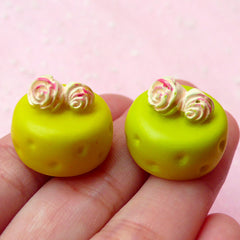 CLEARANCE Miniature Doll Food / Green Tea Matcha Cake Cabochon (2pcs / 20mm x 15mm / 3D) Mini Japanese Sweets Decoden Kawaii Dollhouse Dessert FCAB165