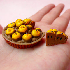 Doll Food Resin Cabochon / Fruit Pie Pear Pie Apricot Tart Cabochons (2pcs / 36mm) Miniature Sweets Dollhouse Cake Dessert Magnet FCAB172