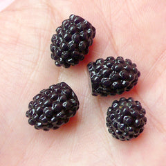 Miniature Fruit Toppings / 3D Black Raspberry Cabochons (4pcs / 9mm x 12mm) Kawaii Decoden Mini Food Craft Fake Berries Faux Berry FCAB181