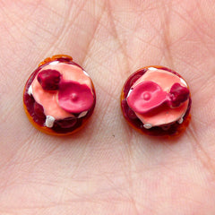 CLEARANCE Dollhouse Dessert Cabochon / 3D Raspberry Cake Cabochons with Rose Petal (2pcs / 13mm x 13mm) Miniature Sweets Doll Food Making FCAB182