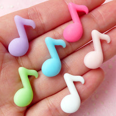 Eighth Note Cabochon / Resin Music Note / Quaver / Musical Symbol (6pcs / 15mm x 20mm / Pastel Color) Kawaii Scrapbook Decoden Supply CAB283