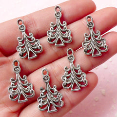 Christmas Tree Charms (6pcs) (14mm x 23mm / Tibetan Silver / 2 Sided) Metal Findings Pendant DIY Bracelet Earrings Bookmark Keychains CHM364