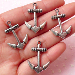 Anchor Charms Nautical Charms (4pcs) (20mm x 29mm / Tibetan Silver / 2 Sided) Pendant Bracelet Zipper Pulls Bookmarks Key Chains CHM369