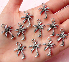 Palm Tree Charms (10pcs) (16mm x 22mm / Tibetan Silver) Metal Findings Pendant DIY Bracelet Earrings Zipper Pulls Bookmarks Keychains CHM375