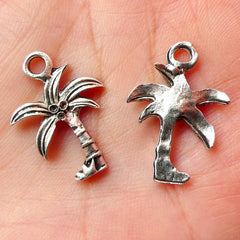 Palm Tree Charms (10pcs) (16mm x 22mm / Tibetan Silver) Metal Findings Pendant DIY Bracelet Earrings Zipper Pulls Bookmarks Keychains CHM375