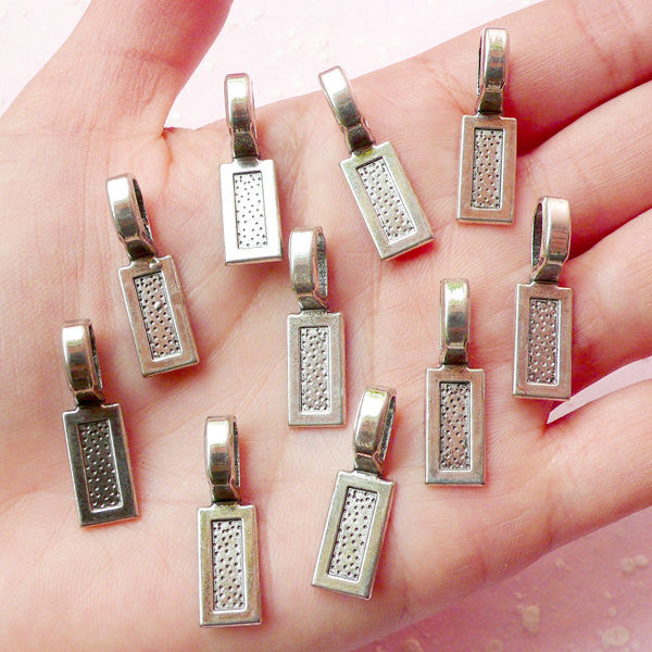 Pendant Bails (Rectangular / Tibetan Silver / 10pcs) (8mm x 25mm) Metal Findings Pendant Earrings Zipper Pulls Bookmarks Key Chains CHM378