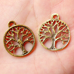 Tree of Life Charms (6pcs) (20mm x 24mm / Antique Gold) Tree Charm Metal Findings Pendant Bracelet Earrings Zipper Pulls Keychains CHM362
