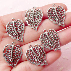 CLEARANCE Leaf Charms (6pcs) (18mm x 24mm / Tibetan Silver) Findings Pendant Bracelet Earrings DIY Zipper Pulls Bookmarks Key Chains CHM366