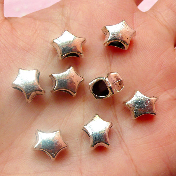 Star Beads (8pcs) (10mm x 11mm / Tibetan Silver) Metal Beads Finding Pendant DIY Bracelet Earrings Bookmark Keychains CHM382