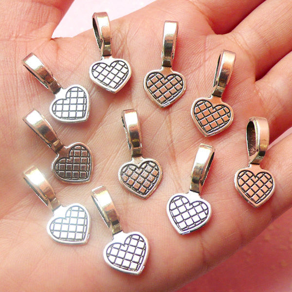 Pendant Bails (Heart / Tibetan Silver / 10pcs) (9mm x 19mm) Metal Findings DIY Pendant Bracelet Earrings Zipper Pulls Bookmarks CHM403