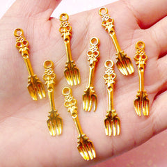 Fork Charms Cutlery Charms (8pcs) (7mm x 34mm / Gold) Metal Finding DIY Pendant Bracelet Earrings Zipper Pulls Bookmarks Key Chains CHM404