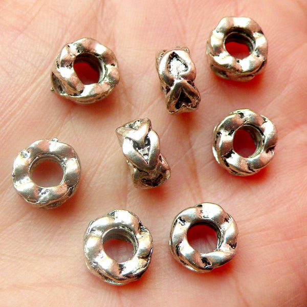 Heart Pattern Beads (8pcs) (9mm x 5mm / Tibetan Silver) Metal Beads Finding Pendant DIY Bracelet Earrings Bookmark Keychains CHM383