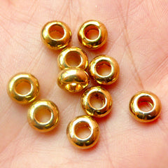 Ring Beads Circle Beads Round Beads (10pcs) (8mm x 4mm / Antique Gold) Metal Beads Findings DIY Pendant Bracelet Earrings Bookmark Keychains CHM389