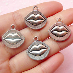Lips Charms (4pcs) (18mm x 18mm / Tibetan Silver / 2 Sided) Metal Finding Pendant Bracelet Earrings Zipper Pulls Bookmarks Key Chains CHM397