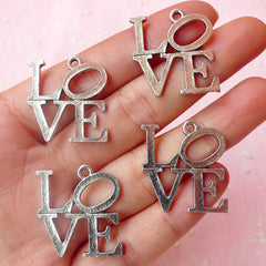 LOVE Charms (4pcs) (22mm x 25mm / Tibetan Silver) Metal Charms Findings DIY Pendant Bracelet Earrings Zipper Pulls Bookmark Keychains CHM411