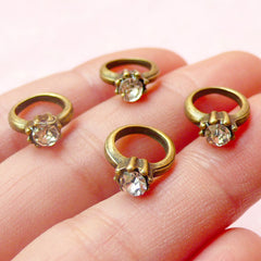 Mini Diamond Ring Connector / 3D Ring Charms w/ Rhinestones (4pcs) (11mm x 13mm / Antique Bronze) Pendant Bracelet Earrings Keychains CHM419