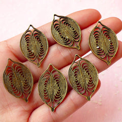 Leaf Charms (6pcs) (19mm x 30mm / Antique Bronze / 2 Sided) Metal Findings Pendant Bracelet DIY Earrings Zipper Pulls Keychains CHM422