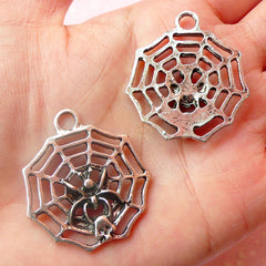 Spider & Spiderweb Charms (2pcs) (31mm x 35mm / Tibetan Silver) Metal Findings Pendant Bracelet DIY Earrings Zipper Pulls Keychain CHM424