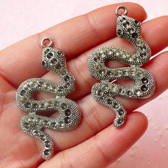 CLEARANCE Snake Charms Cobra Charms (2pcs) (27mm x 47mm / Tibetan Silver) Metal Findings Pendant Bracelet DIY Earrings Zipper Pulls Keychain CHM425