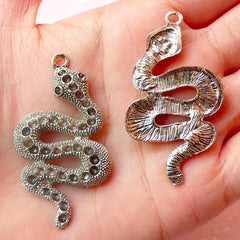 CLEARANCE Snake Charms Cobra Charms (2pcs) (27mm x 47mm / Tibetan Silver) Metal Findings Pendant Bracelet DIY Earrings Zipper Pulls Keychain CHM425