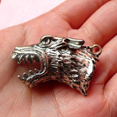 3D Wolf Head Charm (1pc) (37mm x 24mm / Tibetan Silver / 2 Sided) Animal Charms DIY Pendant Bracelet Earrings Zipper Pulls Keychains CHM427