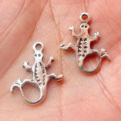 Gecko Charms Lizard Charms (10pcs) (15mm x 18mm / Tibetan Silver / 2 Sided) Pendant Bracelet DIY Earrings Zipper Pulls Keychain CHM426